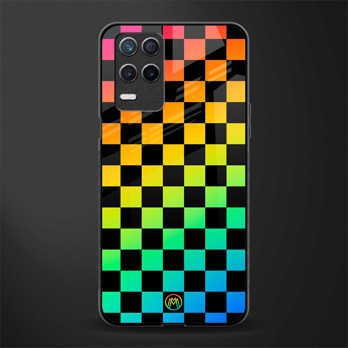 rainbow check pattern glass case for realme 8 5g image