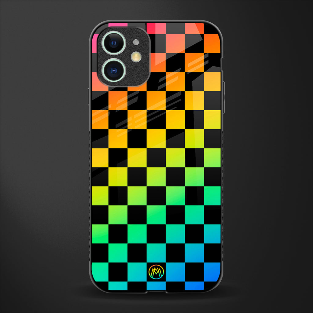 rainbow check pattern glass case for iphone 11 image