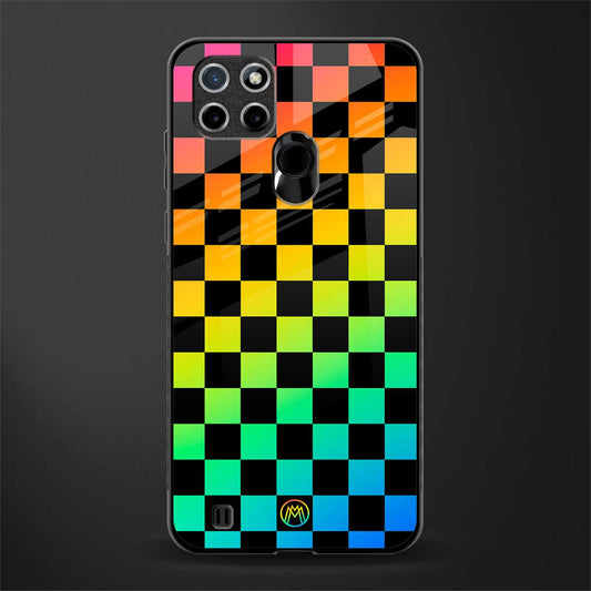rainbow check pattern glass case for realme c21 image