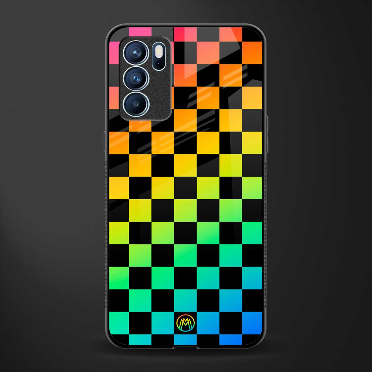 rainbow check pattern glass case for oppo reno6 pro 5g image