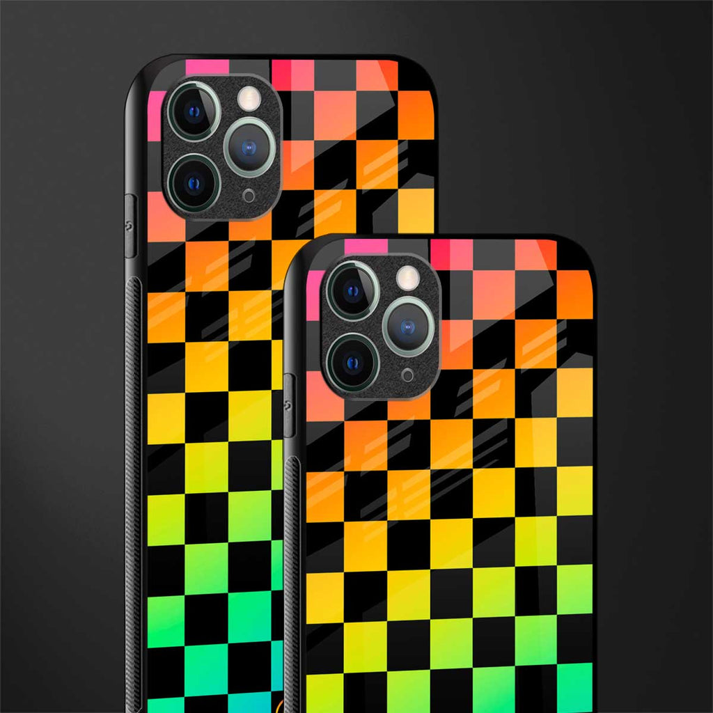 rainbow check pattern glass case for iphone 11 pro max image-2