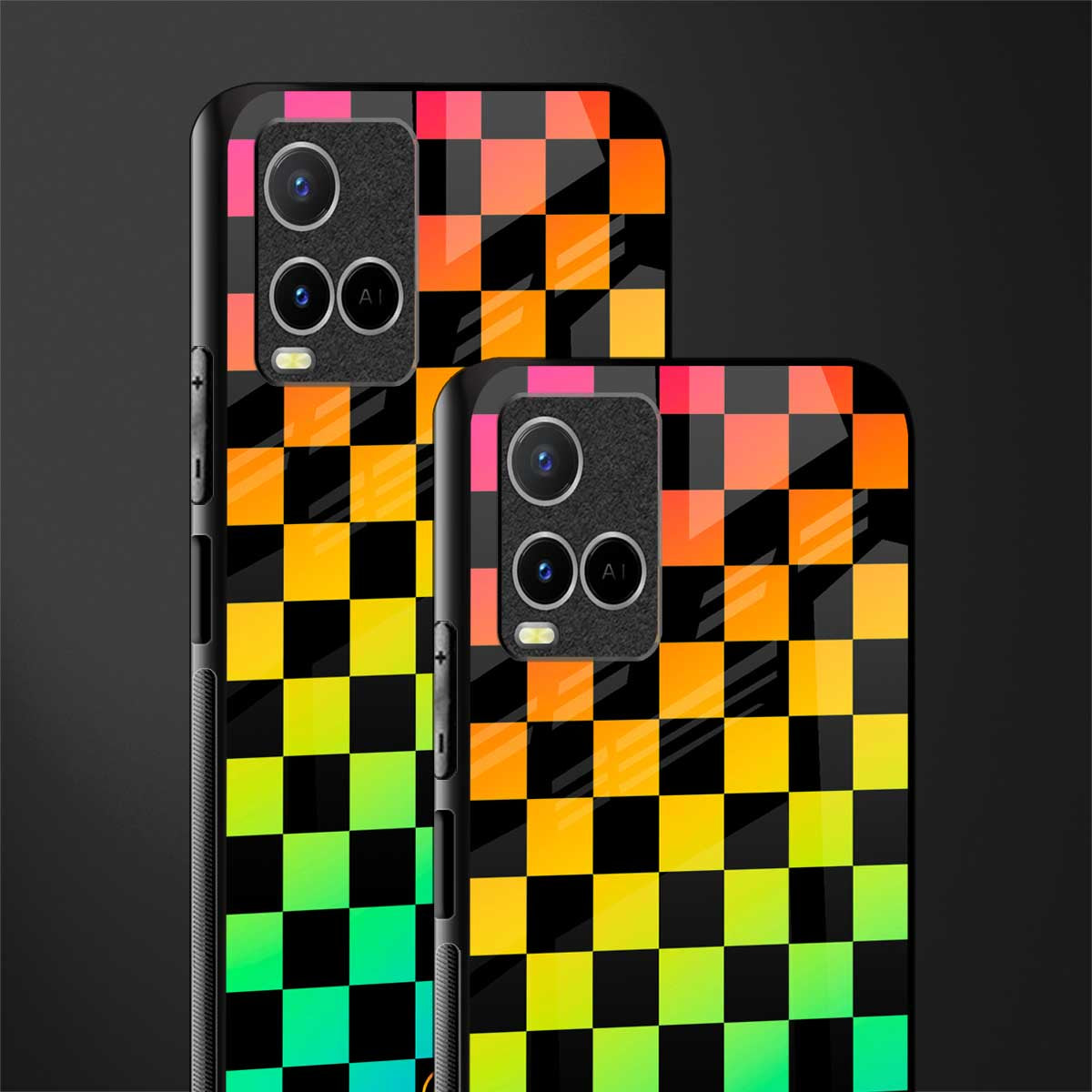 rainbow check pattern glass case for vivo y21a image-2