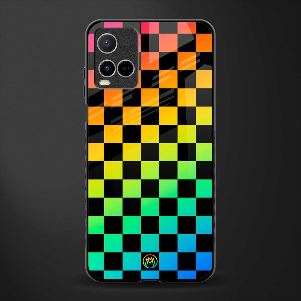 rainbow check pattern glass case for vivo y21s image