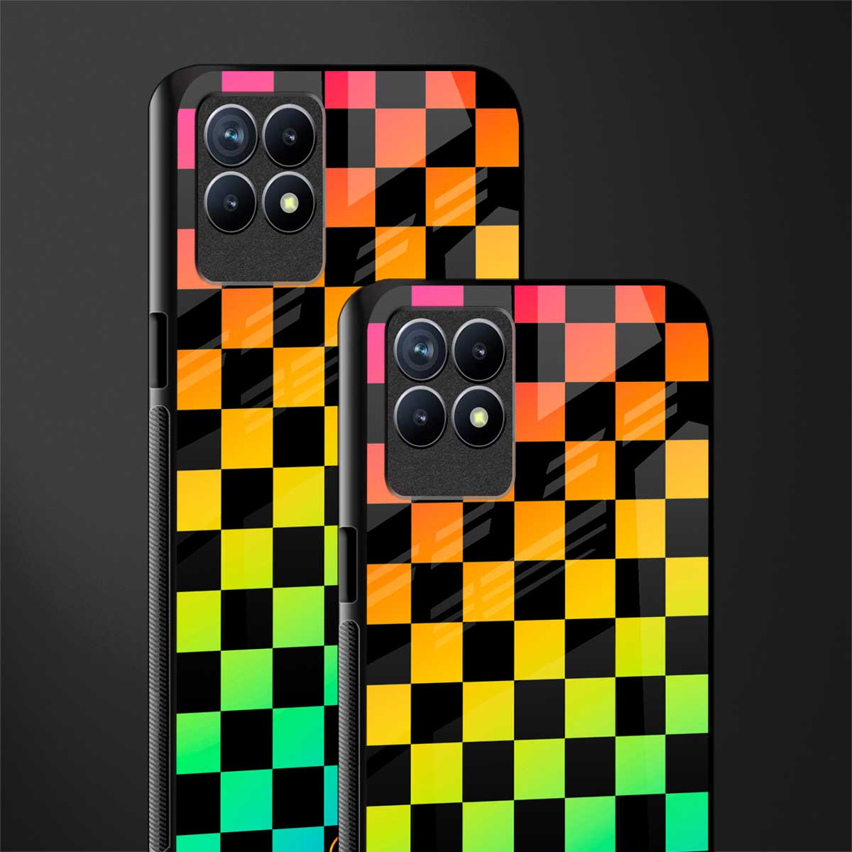 rainbow check pattern glass case for realme 8i image-2