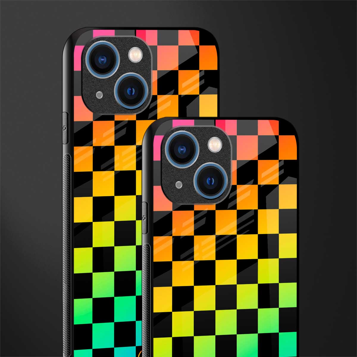 rainbow check pattern glass case for iphone 13 mini image-2