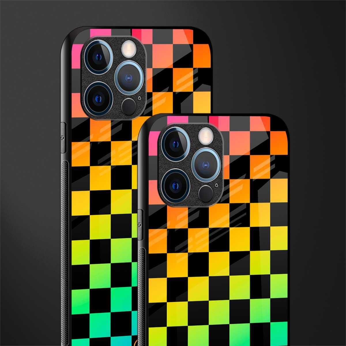 rainbow check pattern glass case for iphone 12 pro image-2