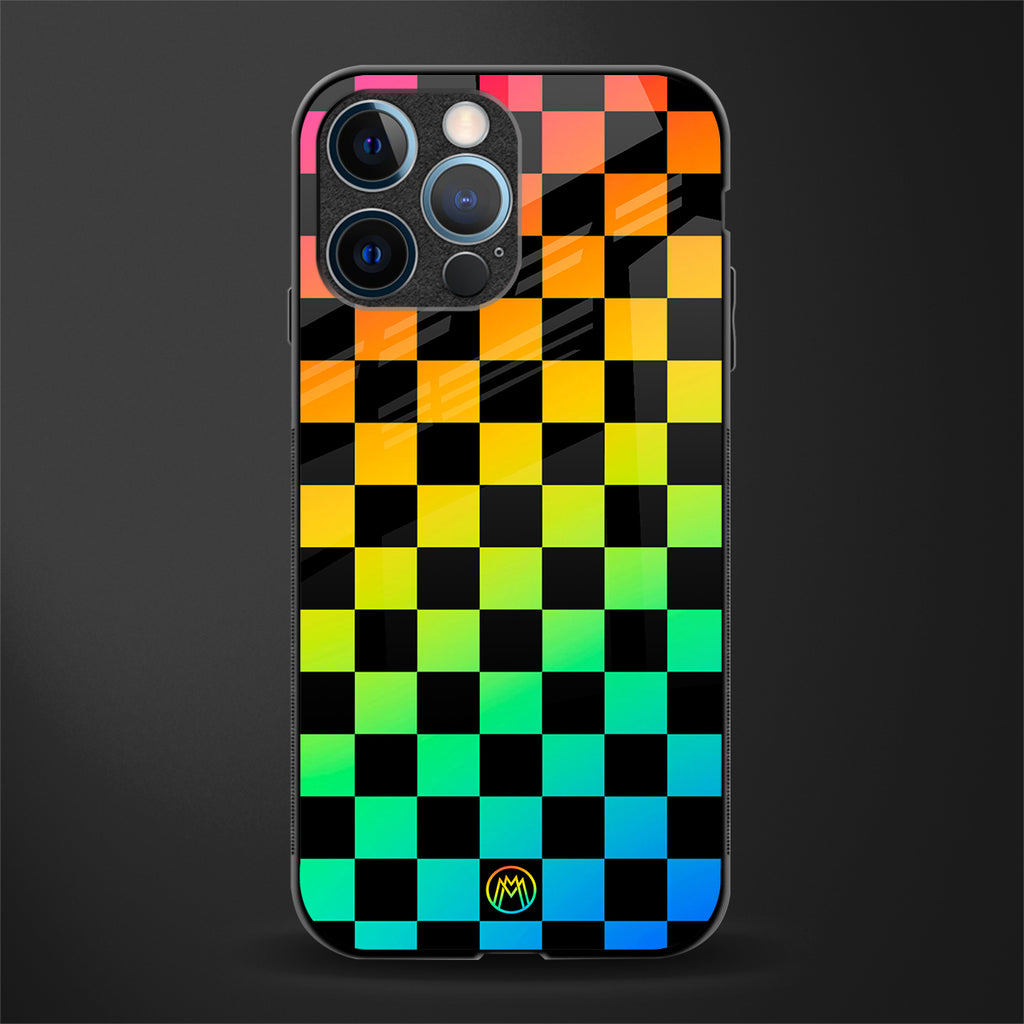 rainbow check pattern glass case for iphone 12 pro image