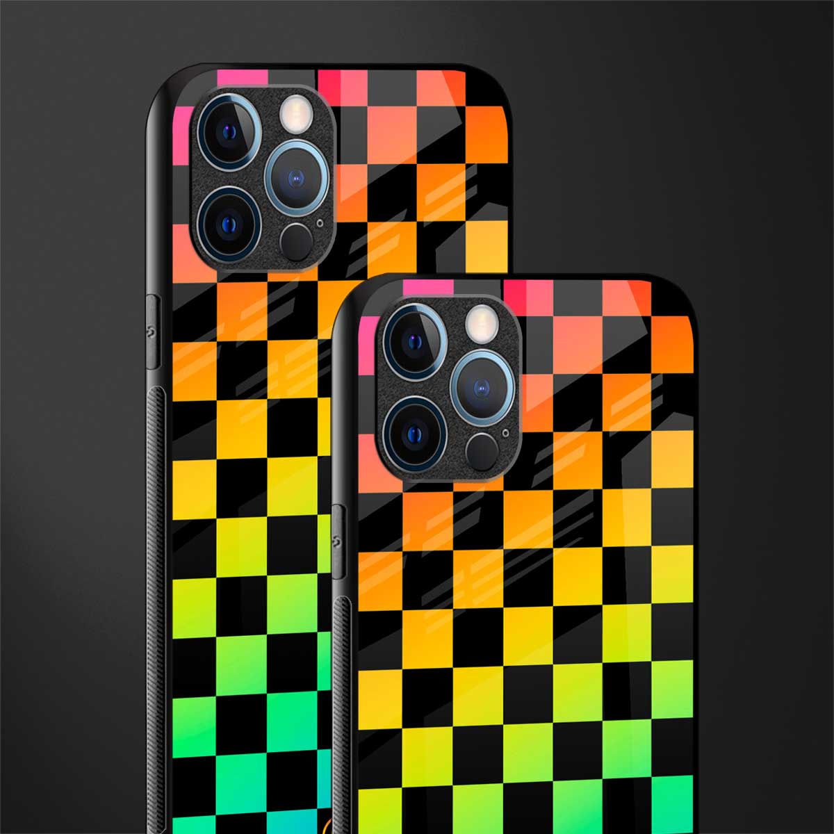 rainbow check pattern glass case for iphone 12 pro max image-2