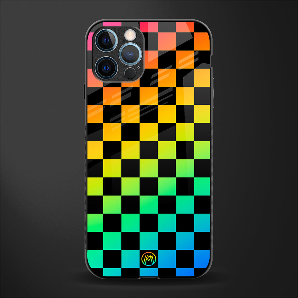 rainbow check pattern glass case for iphone 12 pro max image
