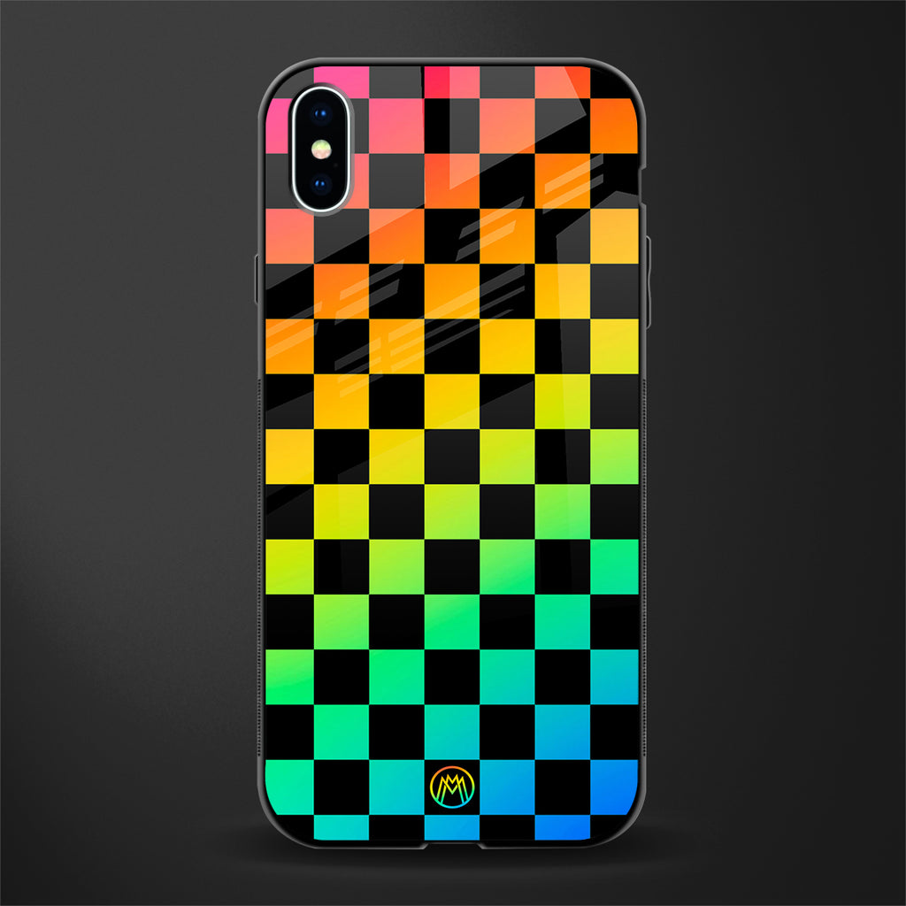 rainbow check pattern glass case for iphone xs max image