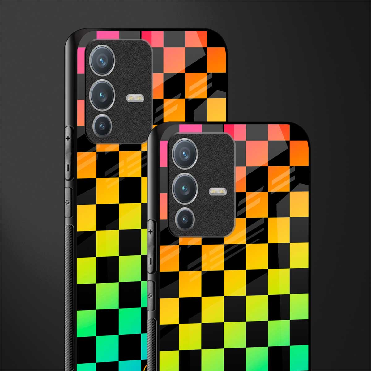 rainbow check pattern glass case for vivo v23 pro 5g image-2