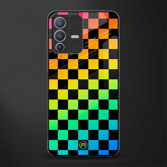 rainbow check pattern glass case for vivo v23 pro 5g image