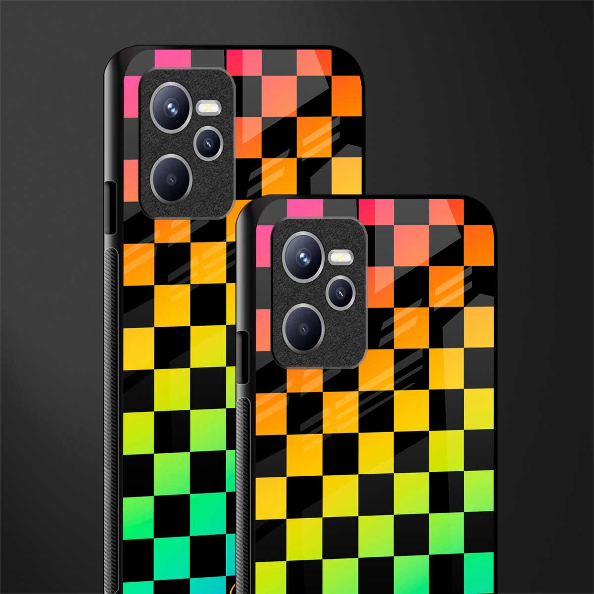 rainbow check pattern glass case for realme c35 image-2