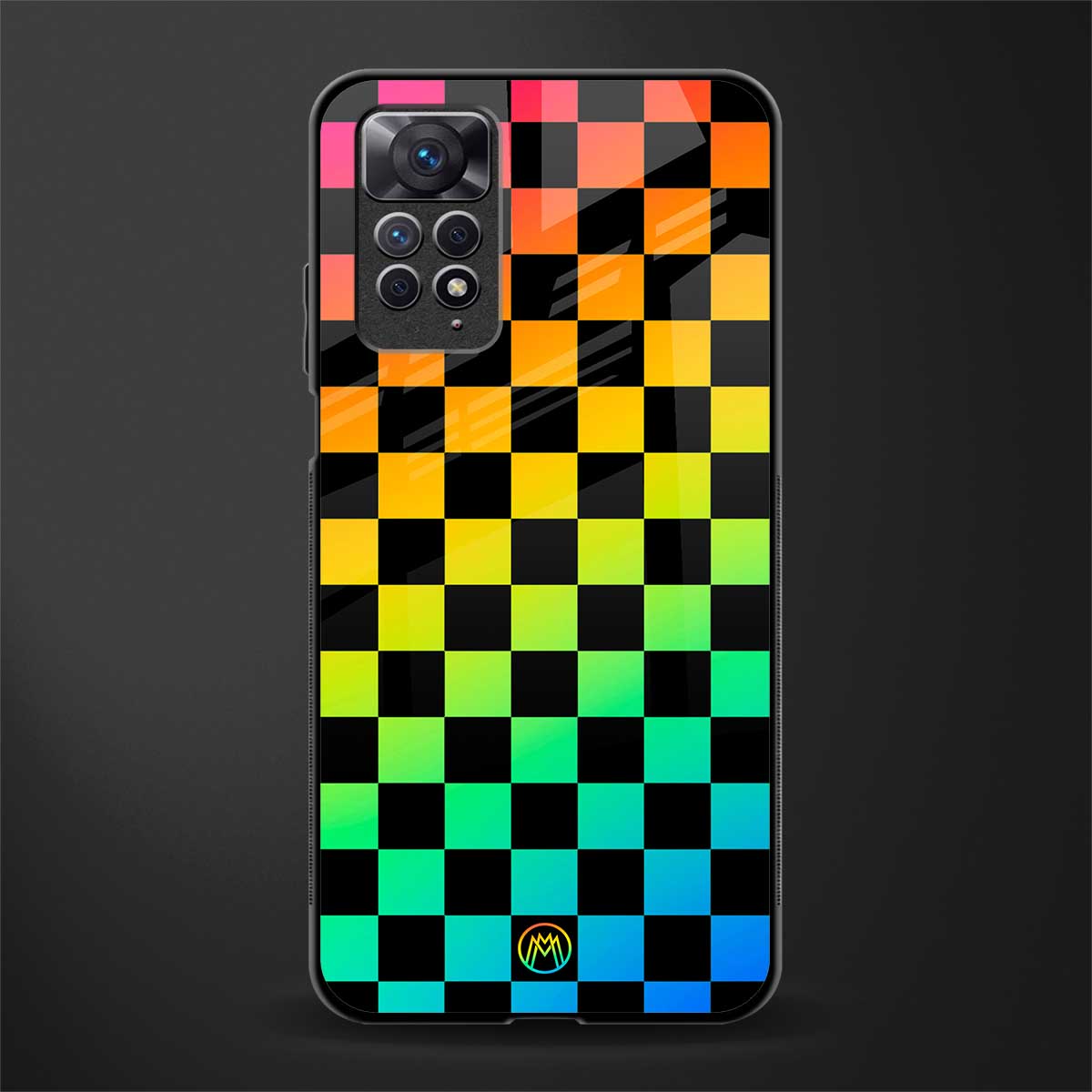 rainbow check pattern back phone cover | glass case for redmi note 11 pro plus 4g/5g