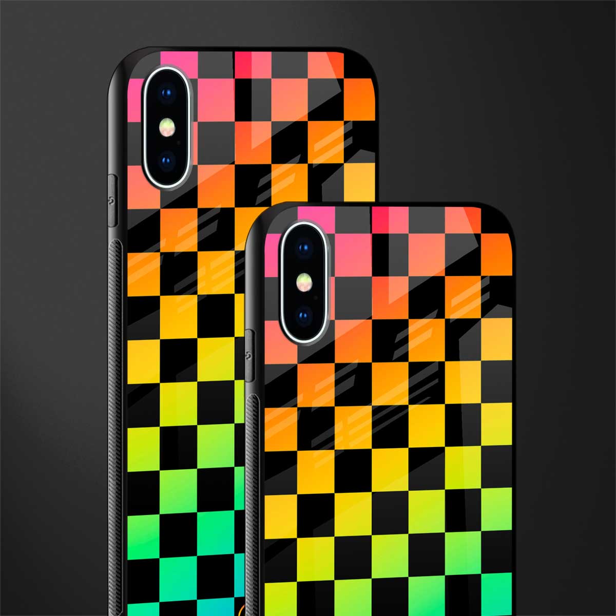 rainbow check pattern glass case for iphone x image-2