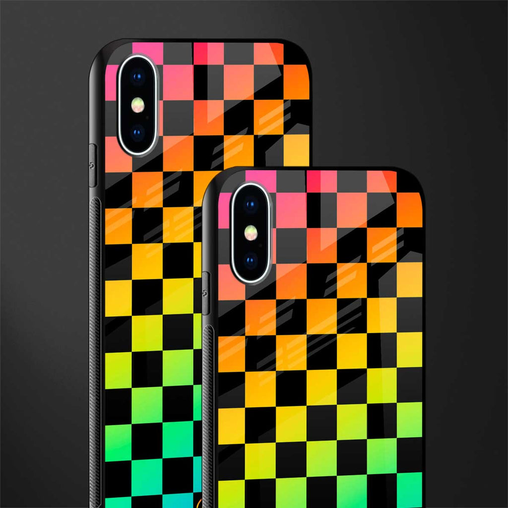 rainbow check pattern glass case for iphone xs image-2