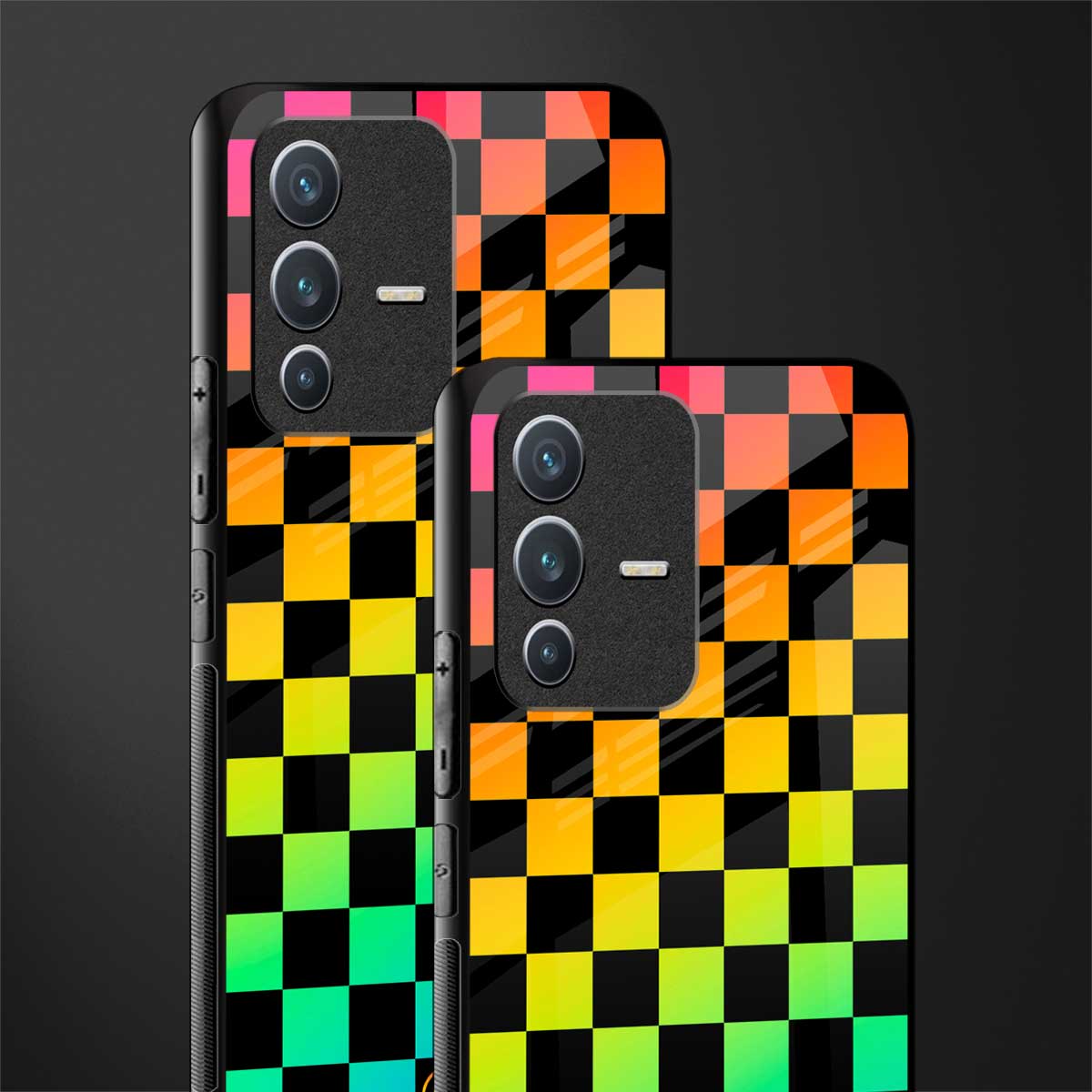 rainbow check pattern glass case for vivo v23 5g image-2