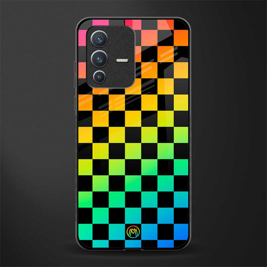 rainbow check pattern glass case for vivo v23 5g image
