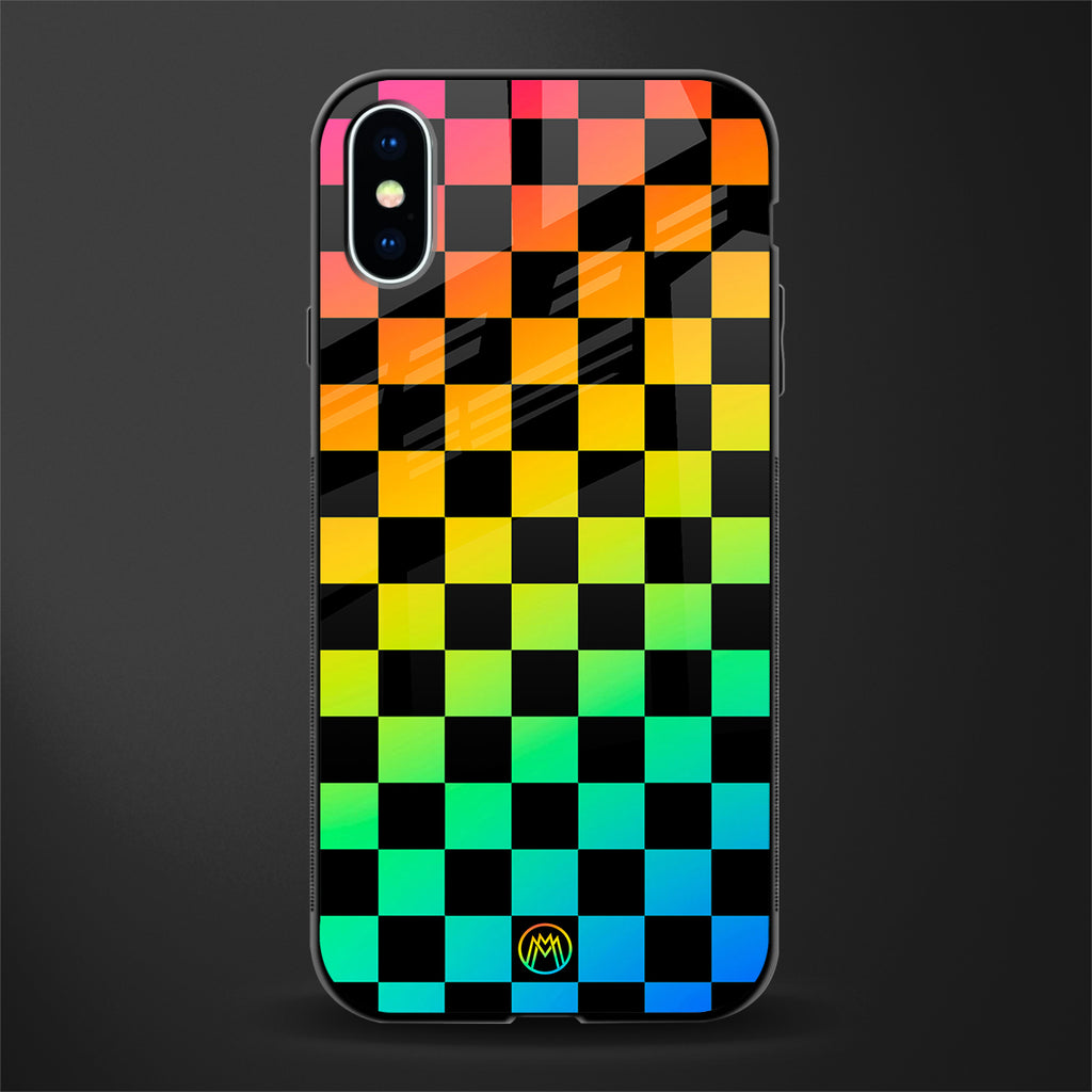 rainbow check pattern glass case for iphone xs image