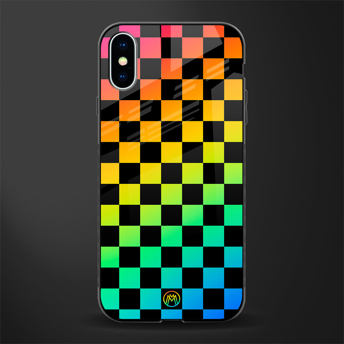 rainbow check pattern glass case for iphone xs image