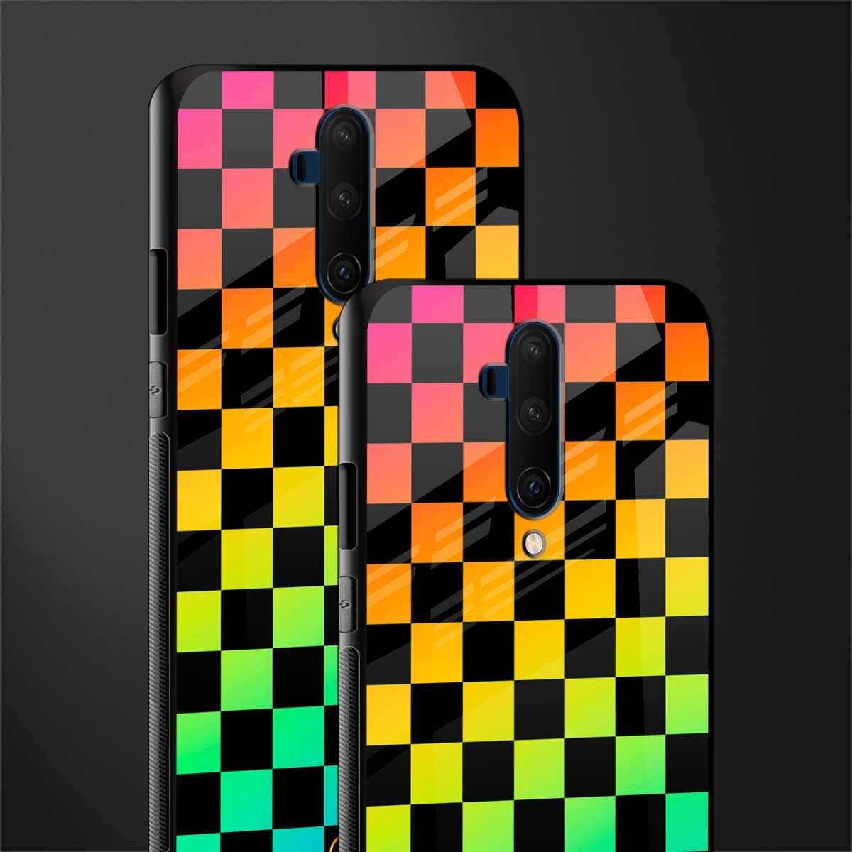 rainbow check pattern glass case for oneplus 7t pro image-2