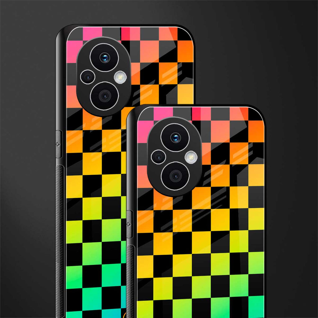 rainbow check pattern back phone cover | glass case for oppo f21 pro 5g