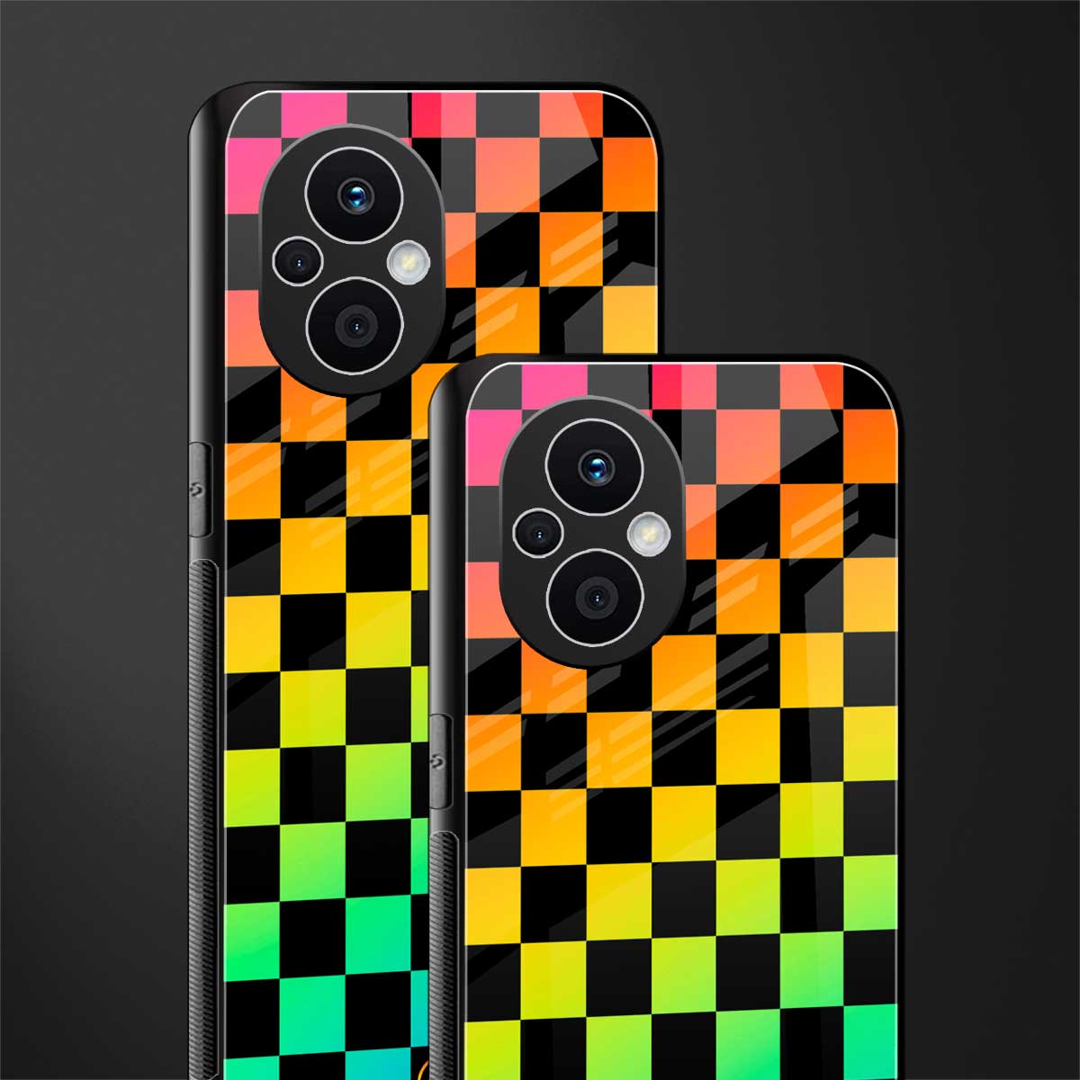 rainbow check pattern back phone cover | glass case for oppo f21 pro 5g