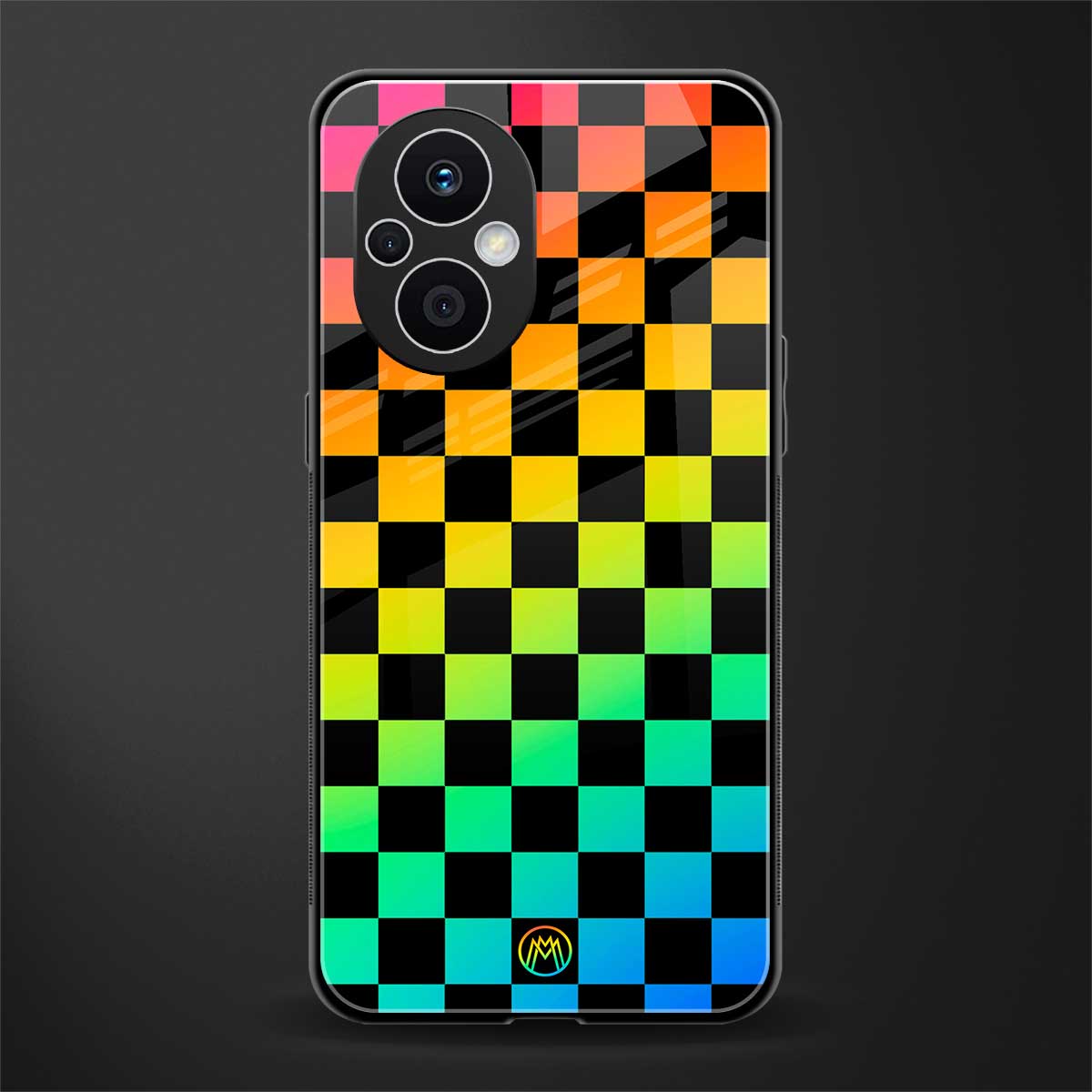rainbow check pattern back phone cover | glass case for oppo f21 pro 5g