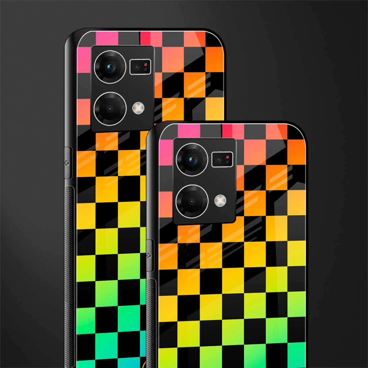 rainbow check pattern back phone cover | glass case for oppo f21 pro 4g