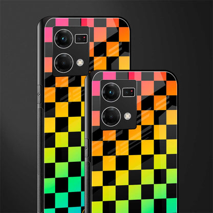 rainbow check pattern back phone cover | glass case for oppo f21 pro 4g