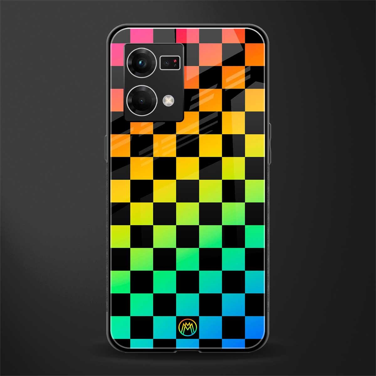 rainbow check pattern back phone cover | glass case for oppo f21 pro 4g