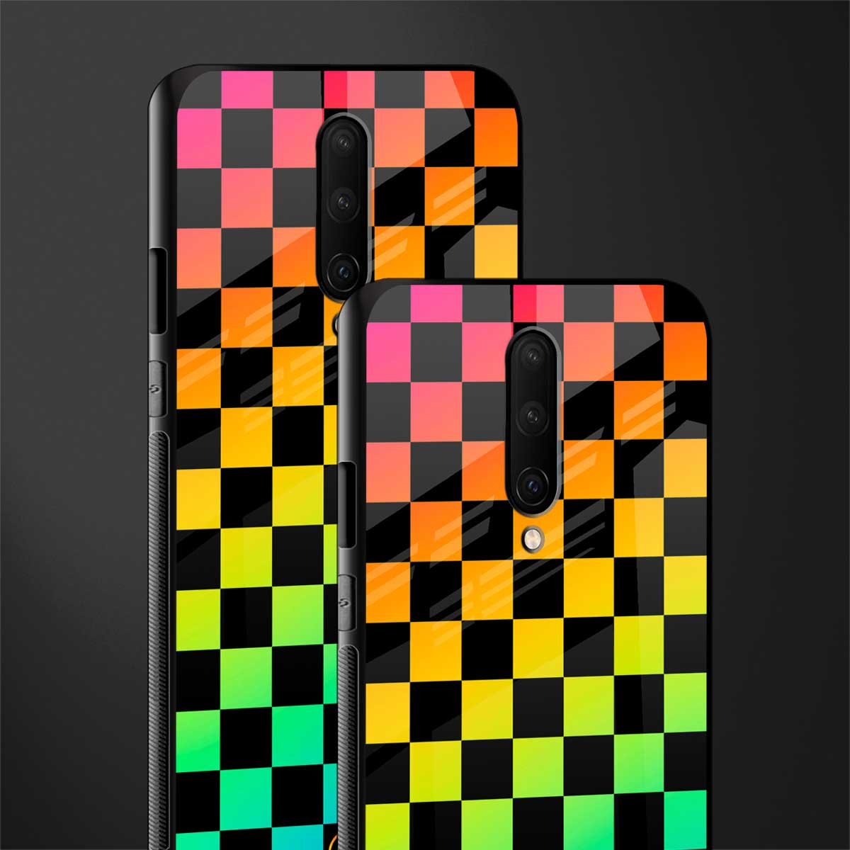 rainbow check pattern glass case for oneplus 7 pro image-2