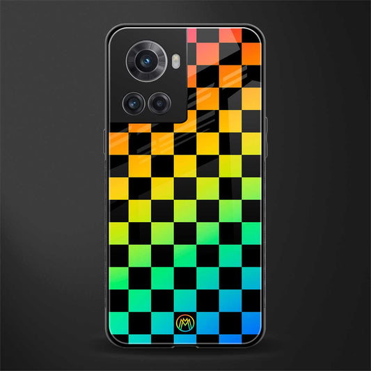 rainbow check pattern back phone cover | glass case for oneplus 10r 5g