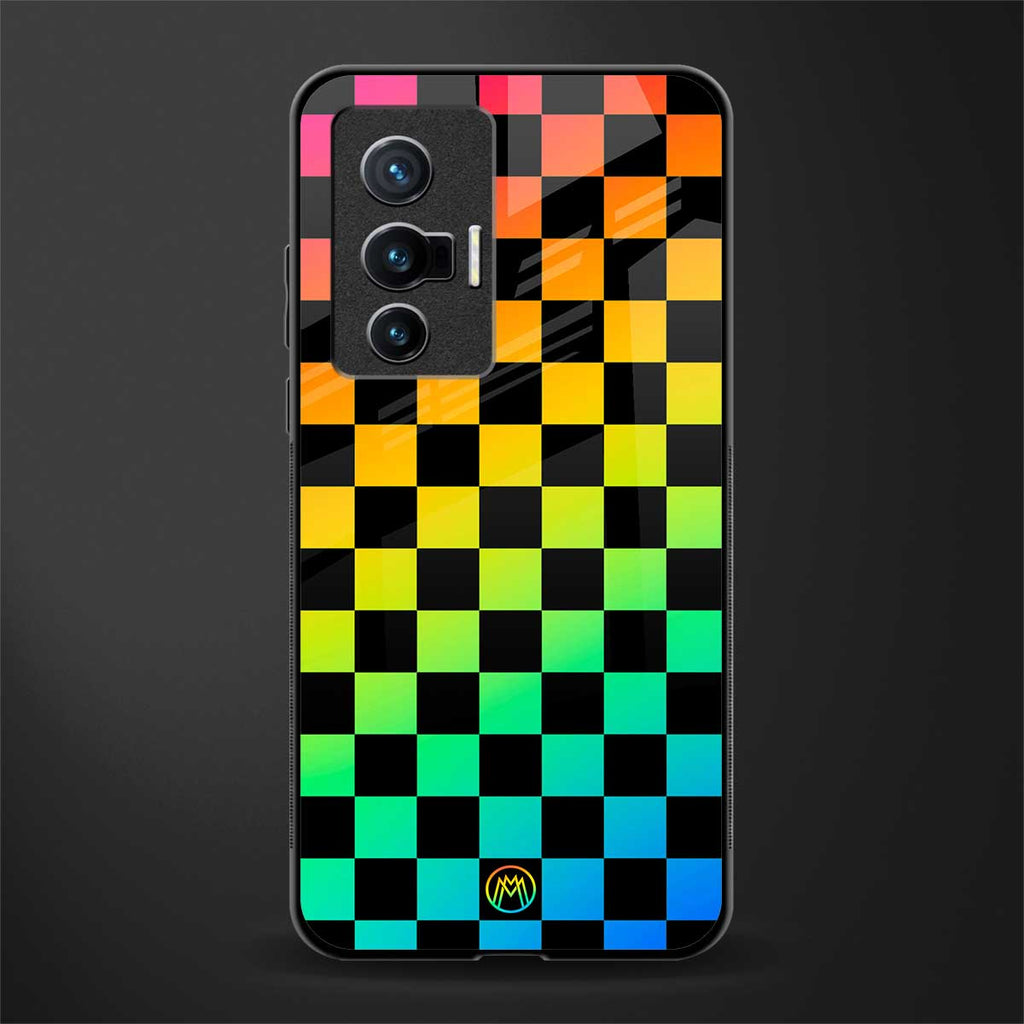 rainbow check pattern glass case for vivo x70 image