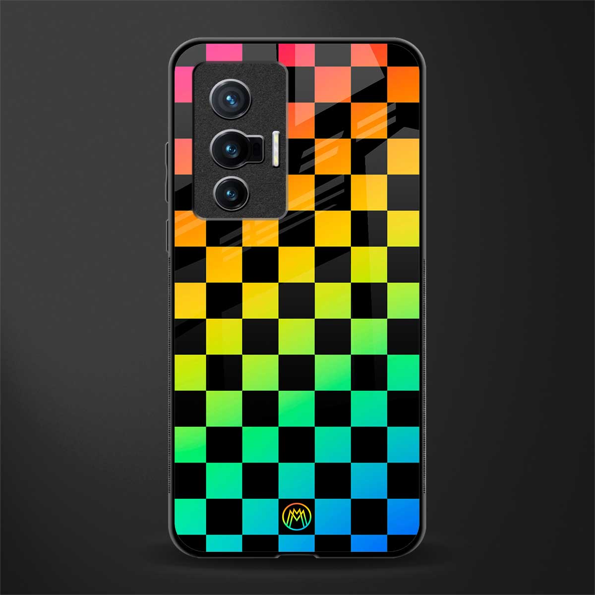 rainbow check pattern glass case for vivo x70 image