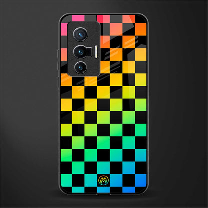 rainbow check pattern glass case for vivo x70 image