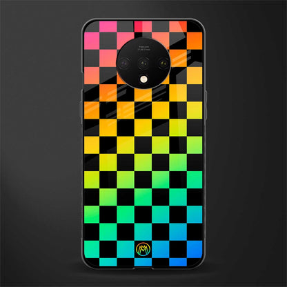 rainbow check pattern glass case for oneplus 7t image