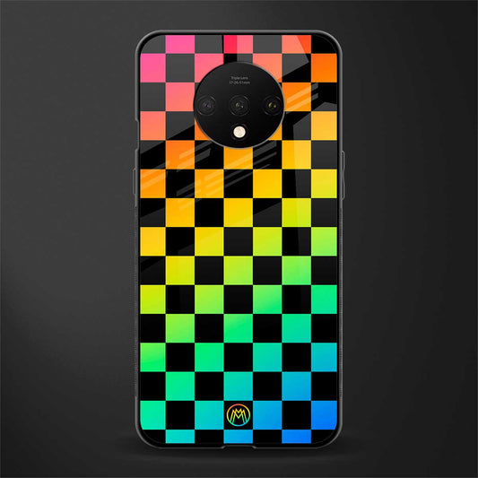 rainbow check pattern glass case for oneplus 7t image