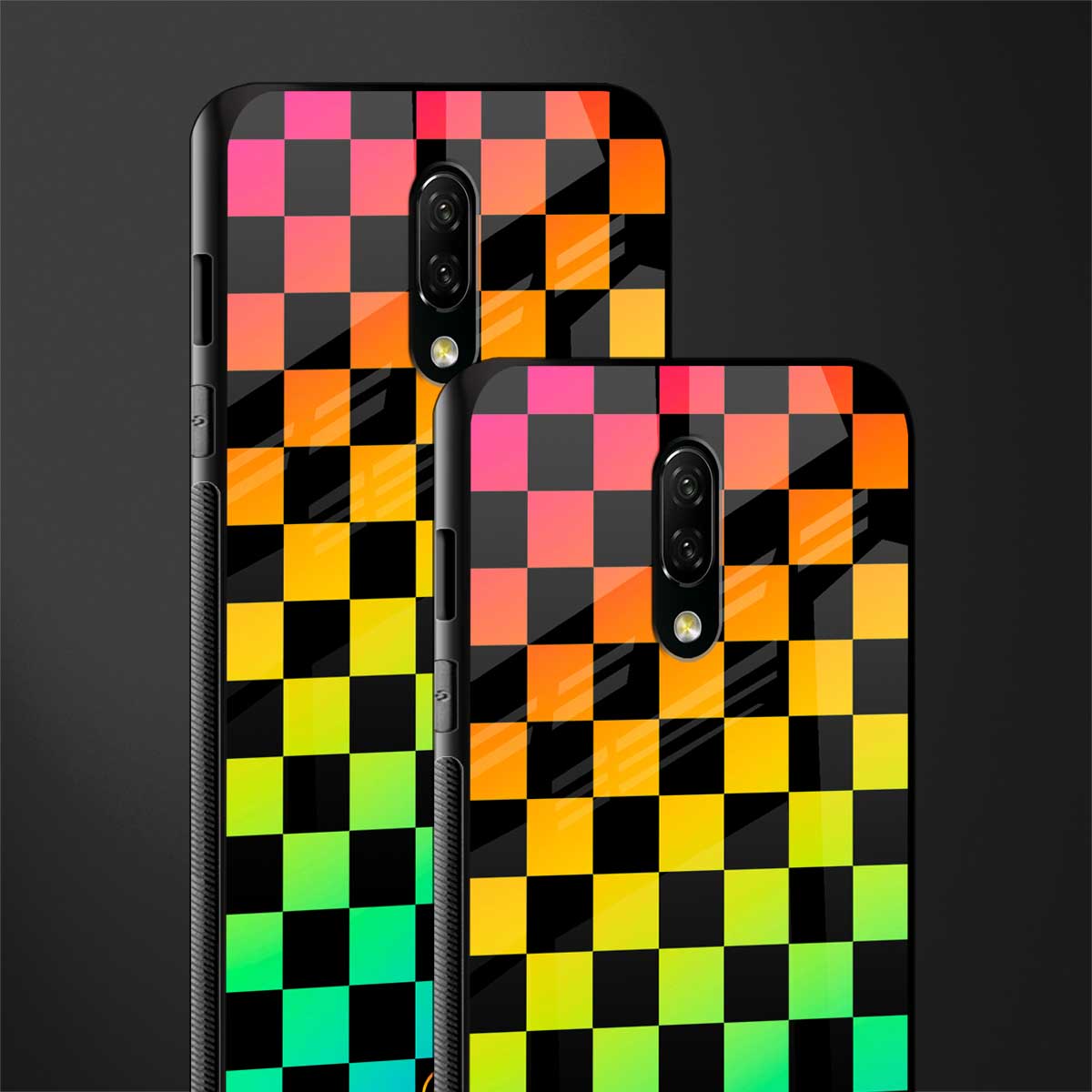 rainbow check pattern glass case for oneplus 7 image-2