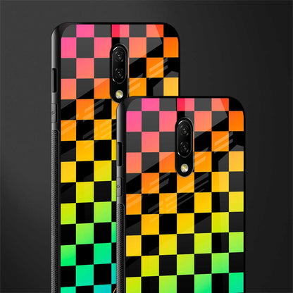 rainbow check pattern glass case for oneplus 7 image-2