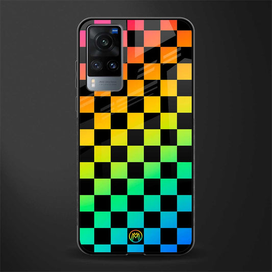 rainbow check pattern glass case for vivo x60 image