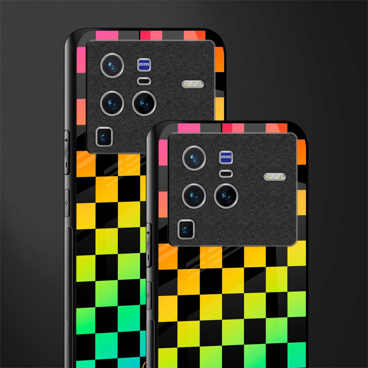 rainbow check pattern glass case for vivo x80 pro 5g image-2