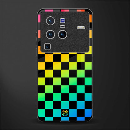 rainbow check pattern glass case for vivo x80 pro 5g image