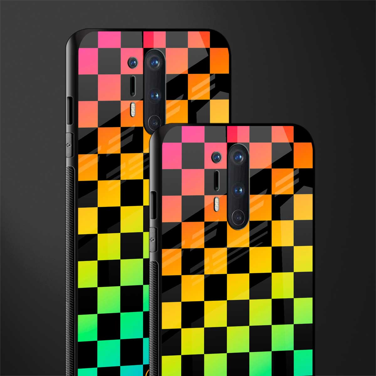 rainbow check pattern glass case for oneplus 8 pro image-2