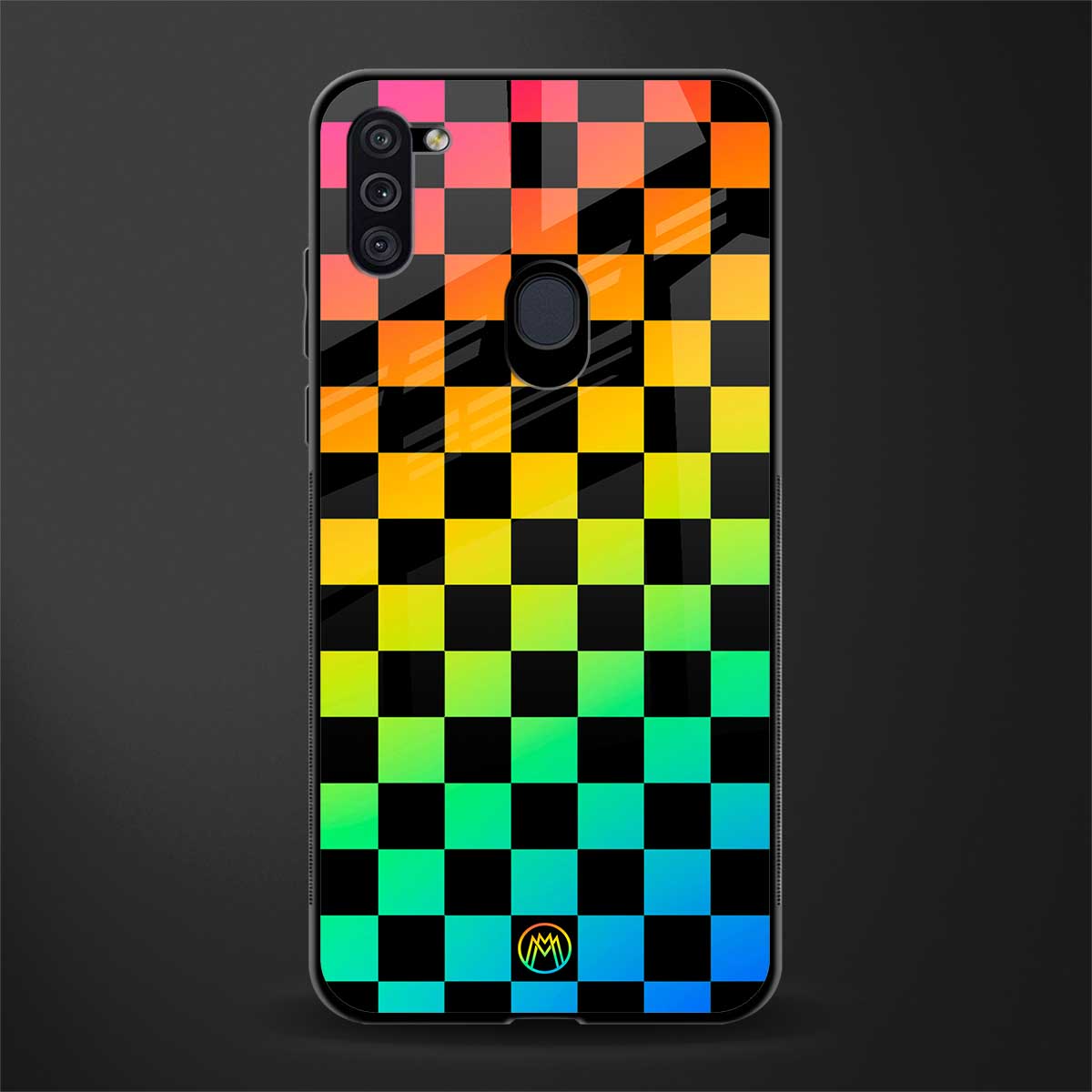 rainbow check pattern glass case for samsung a11 image