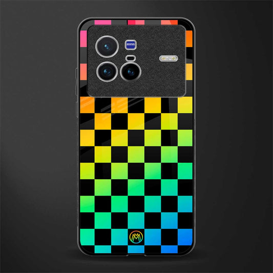 rainbow check pattern glass case for vivo x80 image