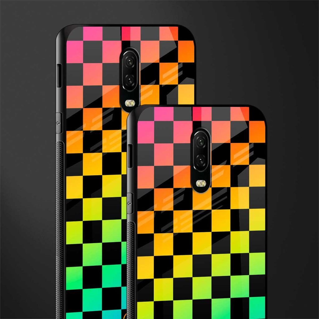 rainbow check pattern glass case for oneplus 6t image-2