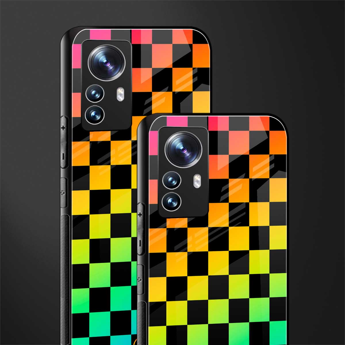 rainbow check pattern back phone cover | glass case for xiaomi 12 pro