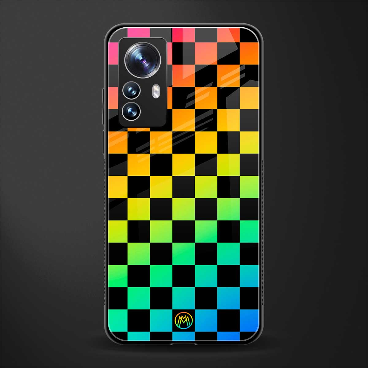 rainbow check pattern back phone cover | glass case for xiaomi 12 pro