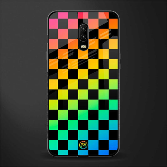 rainbow check pattern glass case for oneplus 6t image